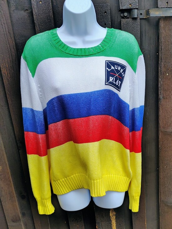 Polo Ralph Lauren Sweaters - Polo by Ralph Lauren Green White Blue Red Yellow Striped Crewneck Sweater